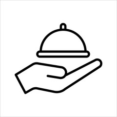 Closed food tray in hands hotel room service icon