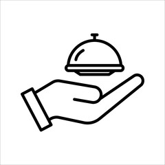 Closed food tray in hands hotel room service icon