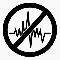 Noise ban. No noise. Volume ban. Keep quiet. Quiet. Silence. Vector icon.