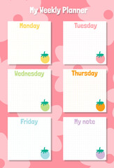 Cute paper notes. Stationary set. Scrapbook notes and weekly plan.Printable planner stickers. To Do List note. Template for your message. Decorative planning element. Vector illustration.