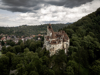 Fototapeta na wymiar Aerial view of Dracula Castle in the village of Bran in Romania