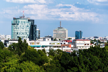 Panoramic view of Bucharest  with the Aviatorilor area and the Charles de Gaulle Plaza building, Romanian Television and the Victory square with the Orange building.