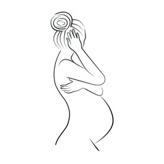 Pregnant woman continuous line drawing. Single line drawing of a pregnant woman. Happy Mother's Day Minimalist abstract illustration for postcard, banner, poster, logo design. EPS Vector 10.