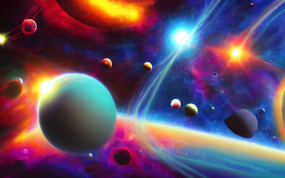 The colors in this picture are dreamy and psychedelic. The solar system is fascinating and calming.