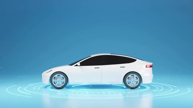 Generic Electric Vehicle fully charging battery using Wireless fast charger, smart information EV power station status display, futuristic design car power level indicator UI interface 3d rendering