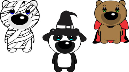 little baby bears character cartoon with halloween costumes set illustration in vector format