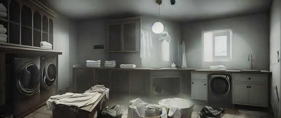 Artistic concept painting of a laundry interior, background illustration.