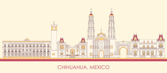 Cartoon Skyline panorama of city of Chihuahua, Mexico - vector illustration