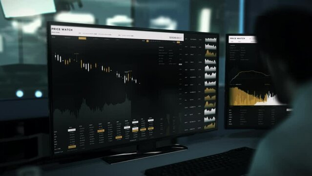 Trader Watches Decreasing Cryptocurrency Values In Internet Market Analysis System. Trader Analyzing Financial Information. Cryptocurrency Exchange. Online Cryptocurrency Trader. Market Analysis