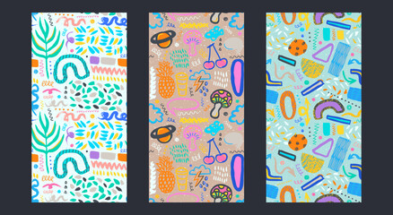 Hand drawn grunge doodles patterns set. Abstract ornaments. Backgrounds with abstract modern elements and shapes.