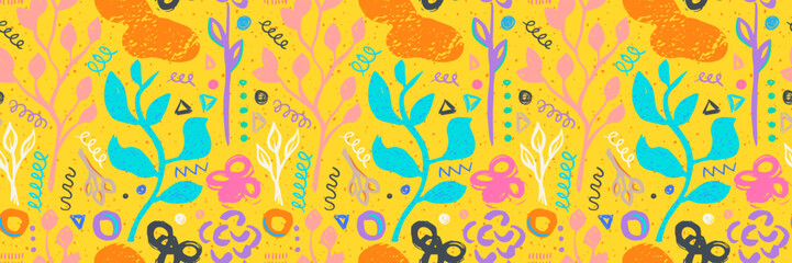 Fototapeta na wymiar Hand drawn grunge doodles pattern. Abstract ornaments. Grunge doodles wallpaper. Background with abstract modern elements and shapes.