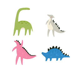 Cute dinosaur set. Collection with funny dinosaurs characters. Vector cartoon illustration.