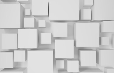 White abstract background with cubes, abstract geometric futuristic background with cubes of different sizes, 3d render