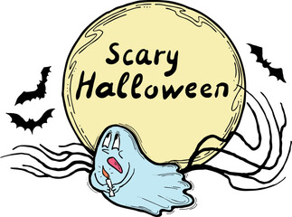 Halloween vector frame. Hand drawn scary and funny cartoon characters. Design for party invitation, store sale, seasonal discount banner, greeting card, background, poster print, decorative elements.