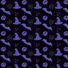 Halloween pattern. Black background. Vector illustration