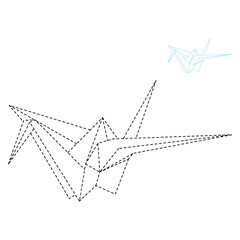 Set of origami crane vector outline dashed illustration isolated on white background. Japanese traditional origami crane for infographic, website or app. Geometric line shape for art of folded paper.