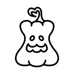 Funny Halloween pumpkin with a cute face. Festive design element. Vector illustration in doodle style