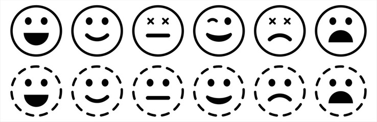Fototapeta premium Set of emoticons with different moods. emojis with isolated and perfored circles. Vector illustration.