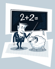 Teacher at the blackboard. Vector illustration.