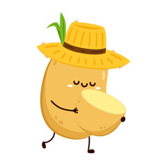 Potato character design. Potato vector. Potato cartoon on white background. Farmer hat. Peasant hat vector.