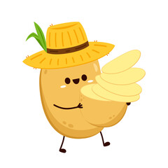 Potato character design. Potato vector. Potato cartoon on white background. Farmer hat. Peasant hat vector.