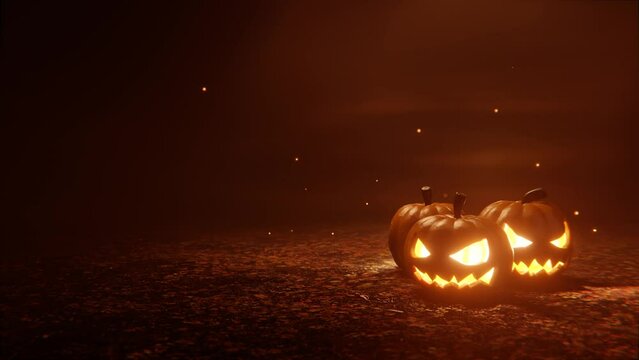 Halloween pumpkins against a background of fog.
