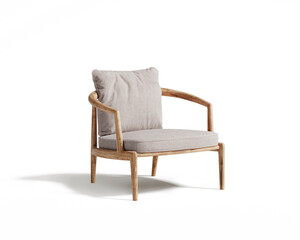 3d rendering of an Isolated natural solid oak modern lounge armchair, an impressive, warm, natural and artisan collection.	

