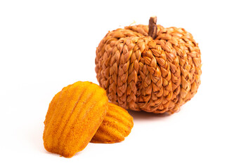Orange Pumpkin Madeleine Cookies on a White Background