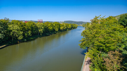 The Neckar River near Esslingen. Baden-Wuerttemberg, Germany, Europe