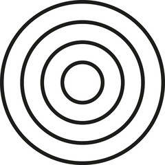 Concentric circles. Black outlined ring shapes. Isolated png illustration, transparent background. Asset for overlay, montage, collage, presentation. 