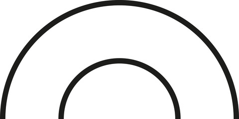 Concentric half circles. Black outlined ring shapes. Isolated png illustration, transparent background. Asset for overlay, montage, collage, presentation. 