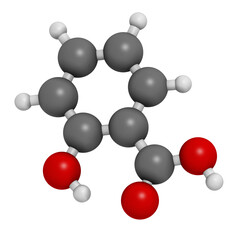 Salicylic acid molecule. Used in cosmetics, in dermatological medicines, etc.
