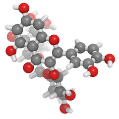 Rutin (rutoside, sophorin) molecule, chemical structure. Believed to have positive health effects.