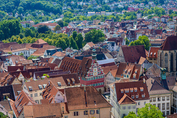 Fototapeta na wymiar View from the castle over the old town of Esslingen am Neckar with the 15th century town hall. Baden-Wuerttemberg, Germany, Europe