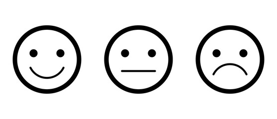 Emoticons set. Happy, Smile, Sad, Unhappy Faces Pictogram. Line vector illustration