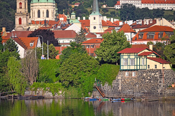 Vltava river in Prague riverside Czech republic