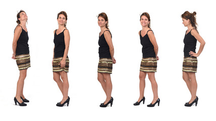 Fototapeta premium side view of same women various poses standing on white background