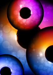 Colored glowing magic rings, glare, sparks. Abstract background for an invitation. Vector