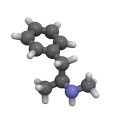 methamphetamine (crystal, meth) psychostimulant drug, molecular model.