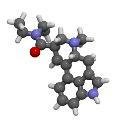 Lysergic acid diethylamide (LSD) hallucinogenic drug, molecular model
