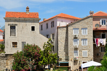 Fototapeta na wymiar Traditional Montenegrin architecture in the Old Town of Budva. Montenegro