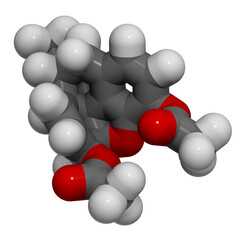 heroin (diacetylmorphine) narcotic drug, molecular model.