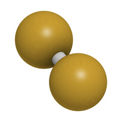 Elemental fluorine (F2), molecular model.