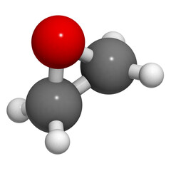 Ethylene oxide (oxirane), molecular model. Ethylene is the simplest epoxide.