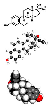 Ethinyl estradiol (EE) anticonceptive hormone, molecular model