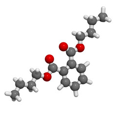 Dibutyl phthalate (DBP) plasticizer molecule, chemical structure.