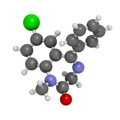 Diazepam sedative and hypnotic drug (benzodiazepine class), chemical structure.