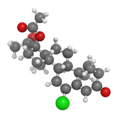 Cyproterone acetate (CPA) oral anticonceptive drug, molecular model.