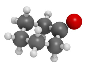 Cyclohexanone organic solvent molecule. Precursor of nylon 3D rendering.