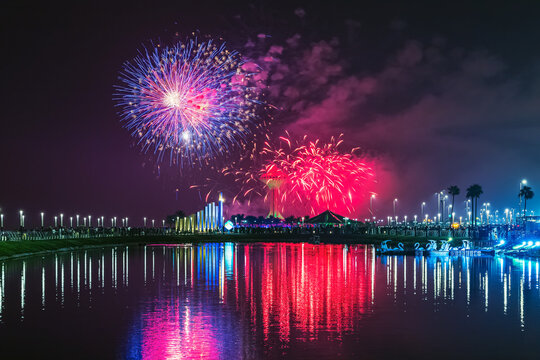 Fireworks at Al Khobar, Saudi Arabia September 23 2022 National Day Celebration of Kingdom of Saudi Arabia.